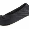 Isotoner Women's Satin Ballerina Slipper, Suede Sole, Black Ribbon Bow, 11-12