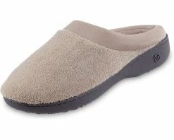 Isotoner Women's Terry And Satin Slip On Cushioned Slipper With Memory Foam For Indoor/Outdoor Comfort