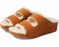 FitFlop Shuv Two-Bar Shearling-Lined Suede Slides